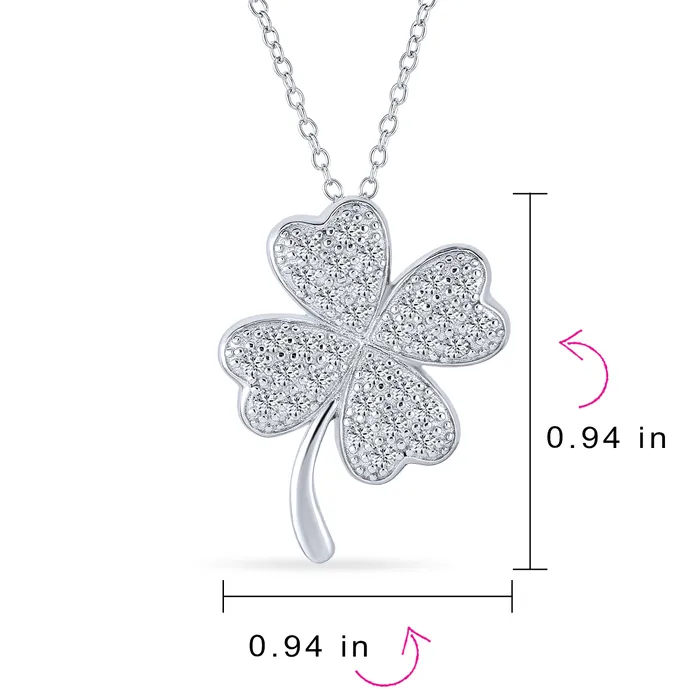 Necklaces BlingJewelry Wholesale Irish Shamrock Four Leaf Clover Pendant Necklace in Sterling Silver with CZ Charm