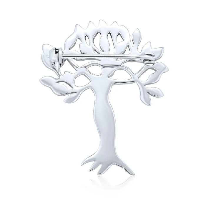 Necklaces BlingJewelry Wholesale Native American Style Green Leaves Tree Of Life Brooche Pin in Sterling Silver
