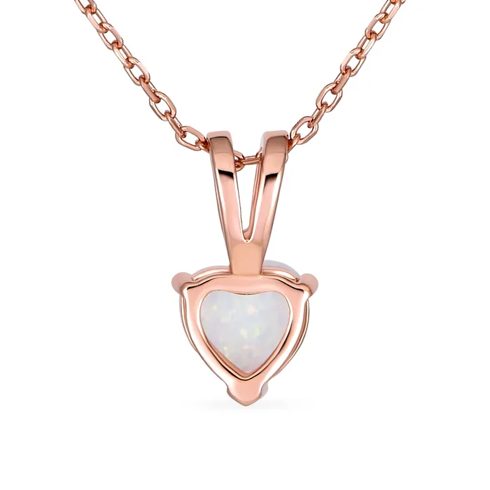 Necklaces BlingJewelry Wholesale Romantic Bridal Necklace Opal Heart Pendant Rose Gold Sterling Silver 5CT Solitaire