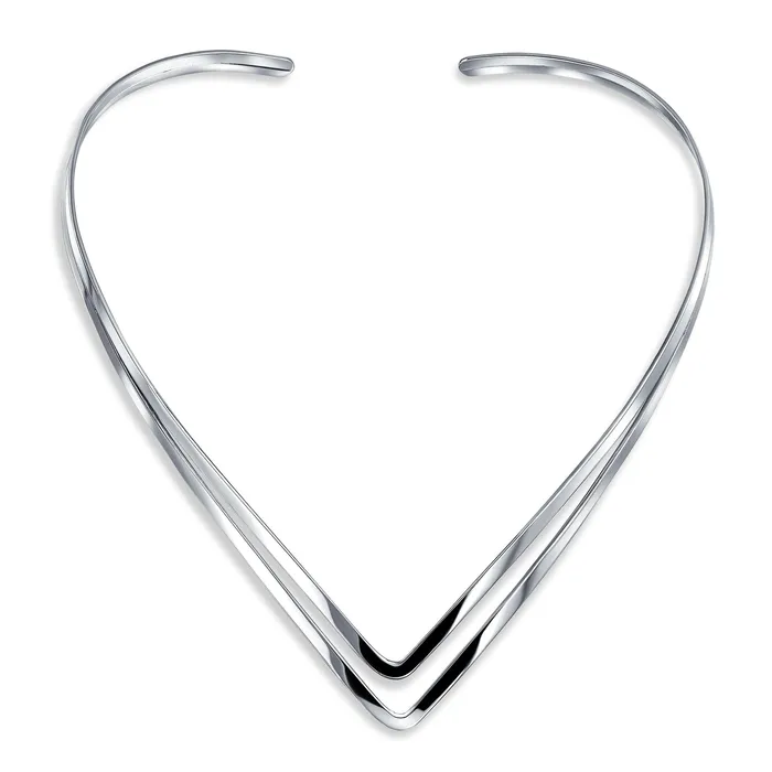 Necklaces BlingJewelry Wholesale Simple Double V Shape Geometric Choker Necklace Sterling Silver Statement Collar Necklaces BlingJewelry Wholesale Simple Double V Shape Geometric Choker Necklace Sterling Silver Statement Collar