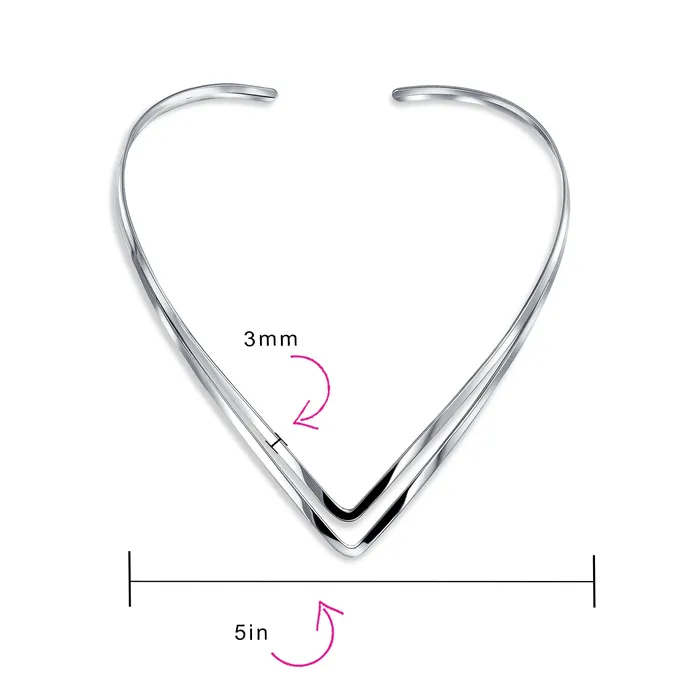 Necklaces BlingJewelry Wholesale Simple Double V Shape Geometric Choker Necklace Sterling Silver Statement Collar Necklaces BlingJewelry Wholesale Simple Double V Shape Geometric Choker Necklace Sterling Silver Statement Collar