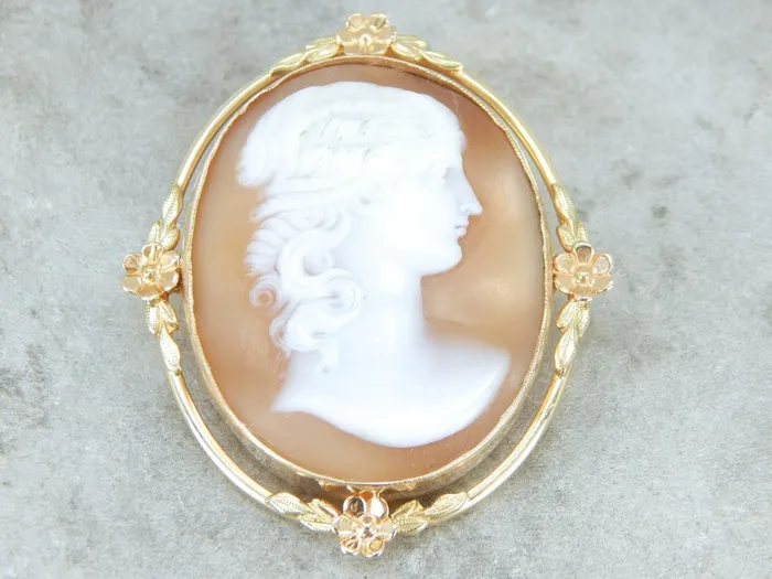 Necklaces Cameo Brooch or Pendant in Yellow Gold with Floral Details Market Square Jewelers Necklaces Cameo Brooch or Pendant in Yellow Gold with Floral Details Market Square Jewelers