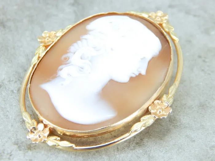 Necklaces Cameo Brooch or Pendant in Yellow Gold with Floral Details Market Square Jewelers Necklaces Cameo Brooch or Pendant in Yellow Gold with Floral Details Market Square Jewelers