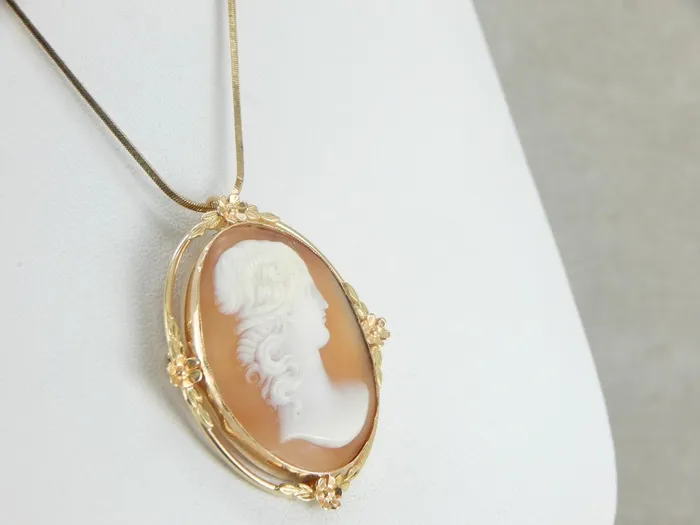 Necklaces Cameo Brooch or Pendant in Yellow Gold with Floral Details Market Square Jewelers Necklaces Cameo Brooch or Pendant in Yellow Gold with Floral Details Market Square Jewelers