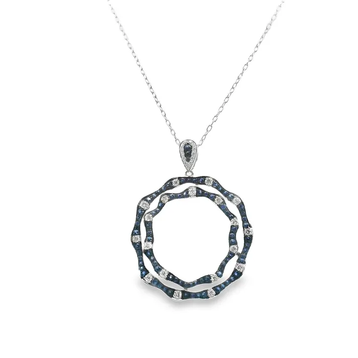 Necklaces Classic Creations 18kt White Gold Double Web Blue Sapphire and Diamond Necklace Necklaces Classic Creations 18kt White Gold Double Web Blue Sapphire and Diamond Necklace
