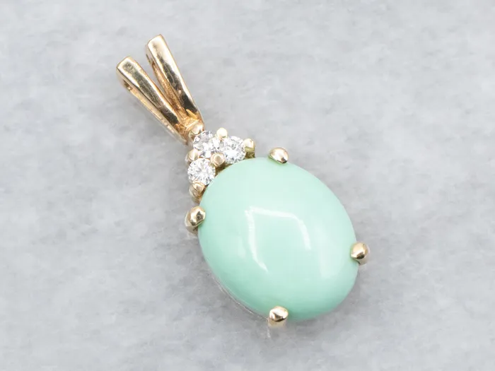 Necklaces Market Square Jewelers Seafoam Green Turquoise Pendant with Trio of Diamonds on Bail