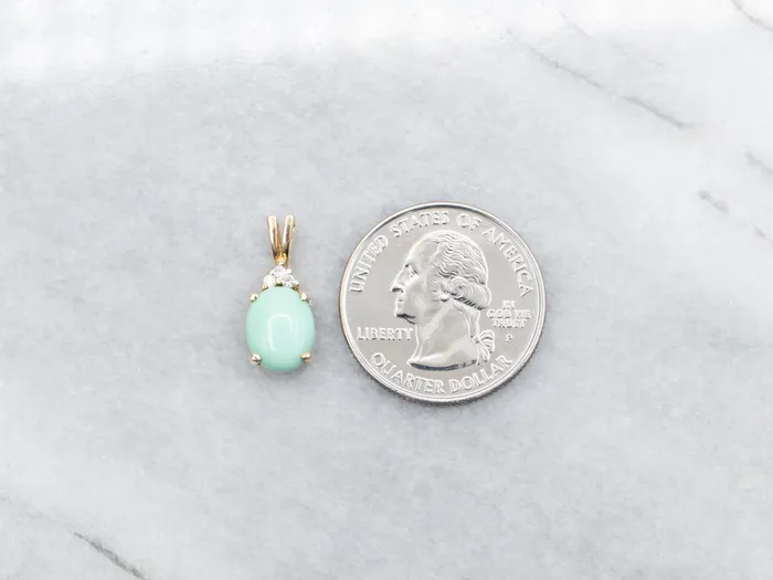 Necklaces Market Square Jewelers Seafoam Green Turquoise Pendant with Trio of Diamonds on Bail