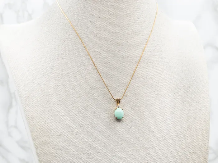 Necklaces Market Square Jewelers Seafoam Green Turquoise Pendant with Trio of Diamonds on Bail