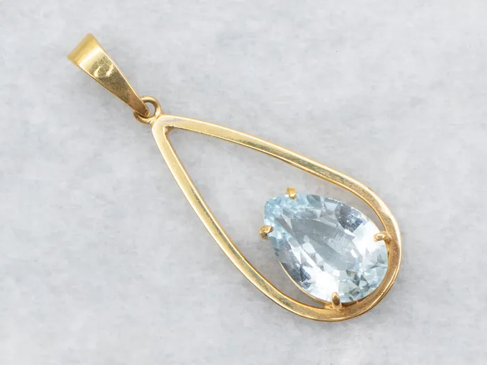 Necklaces Market Square Jewelers Teardrop Aquamarine and Gold Pendant