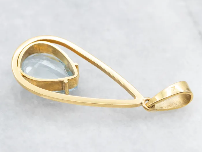 Necklaces Market Square Jewelers Teardrop Aquamarine and Gold Pendant