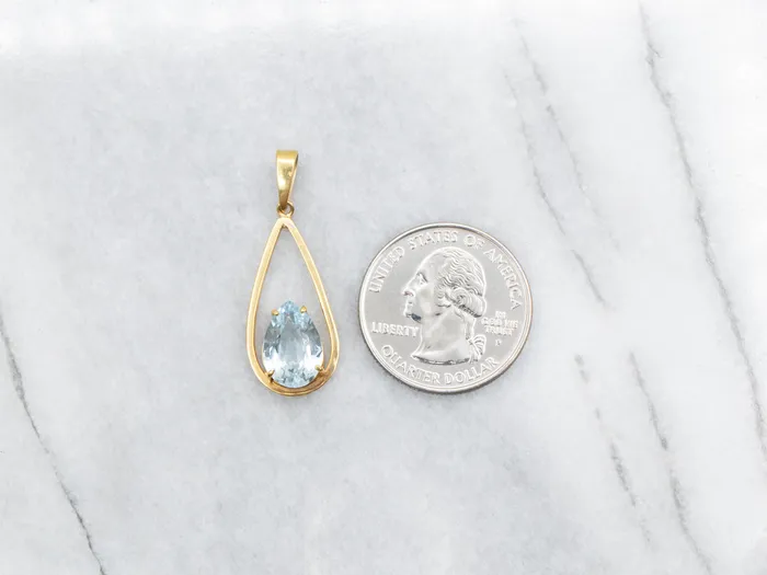 Necklaces Market Square Jewelers Teardrop Aquamarine and Gold Pendant