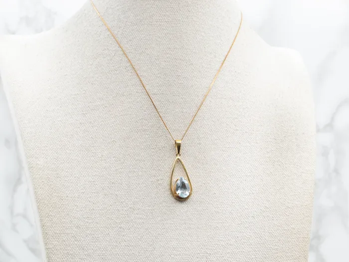 Necklaces Market Square Jewelers Teardrop Aquamarine and Gold Pendant