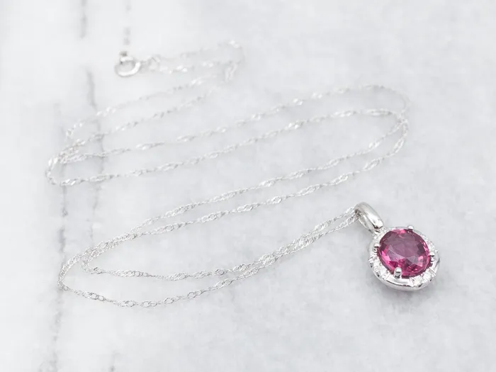Necklaces Market Square Jewelers White Gold Pink Spinel Halo Pendant Necklace