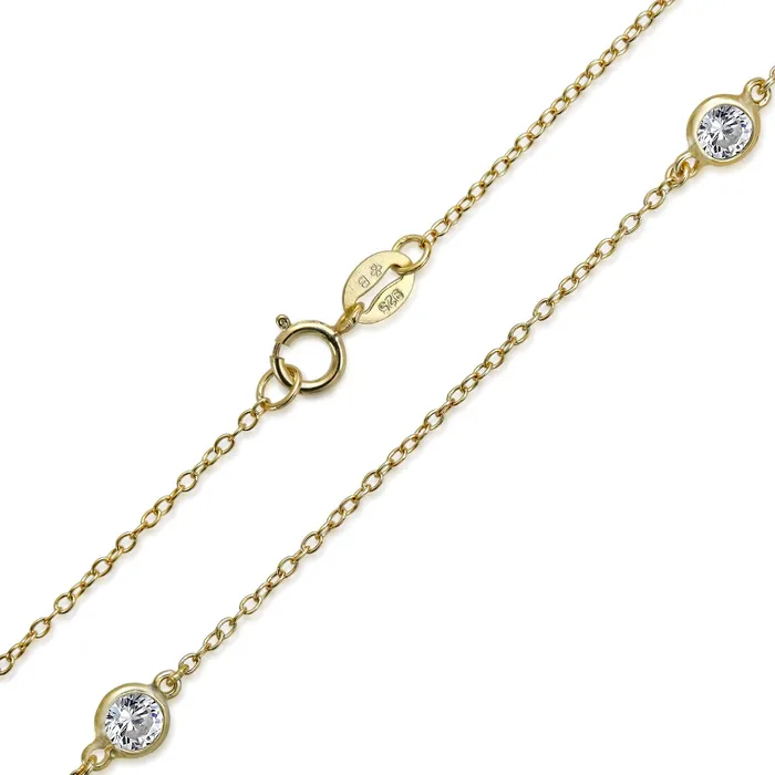 Necklaces Minimalist Long CZ Strand Necklace 14K Gold Plated Sterling Silver Various Lengths BlingJewelry Wholesale