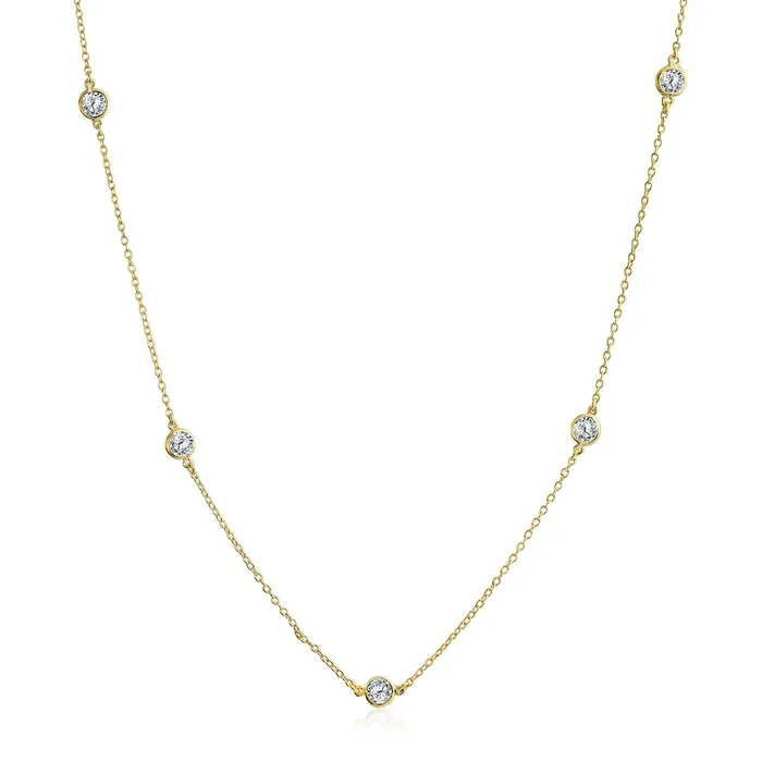 Necklaces Minimalist Long CZ Strand Necklace 14K Gold Plated Sterling Silver Various Lengths BlingJewelry Wholesale