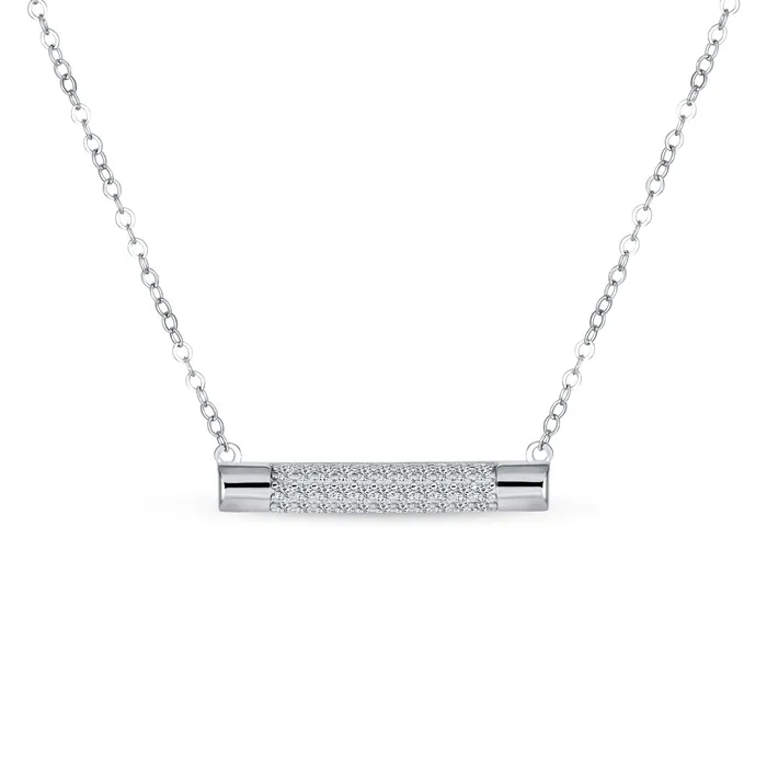 Necklaces Simple Modern CZ Round Bar Sideways Pendant Necklace in Sterling Silver BlingJewelry Wholesale Necklaces Simple Modern CZ Round Bar Sideways Pendant Necklace in Sterling Silver BlingJewelry Wholesale