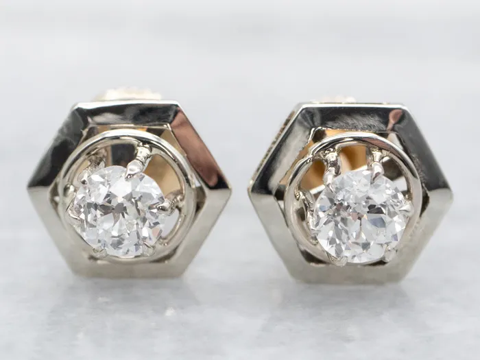 Old Mine Cut Diamond Hexagonal Stud Earrings Market Square Jewelers Earrings Old Mine Cut Diamond Hexagonal Stud Earrings Market Square Jewelers Earrings