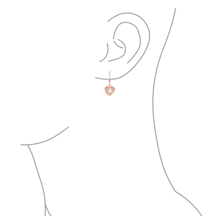 Open Filigree Heart Dangle Earrings Rose Gold Plated Sterling Silver Leverback BlingJewelry Wholesale Earrings