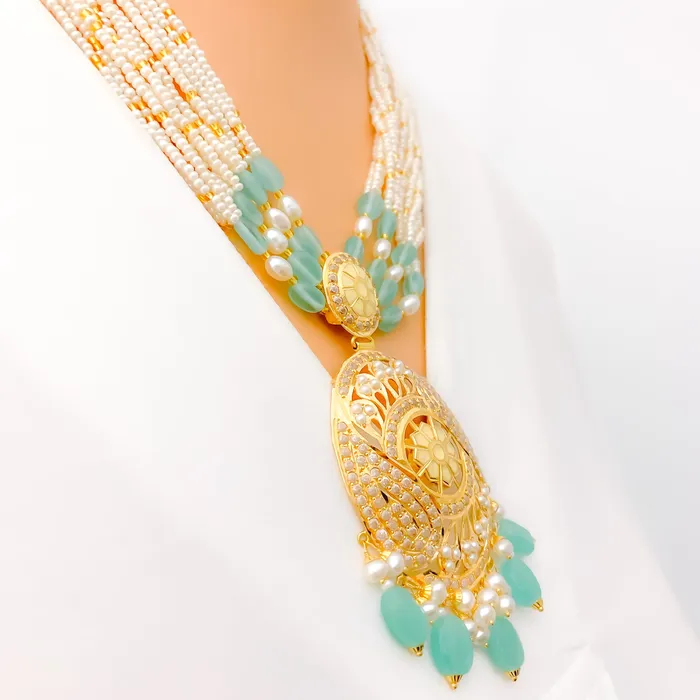 Paisley Adorned 22k Gold Floral CZ Necklace Set Andaaz Jewelers Necklaces
