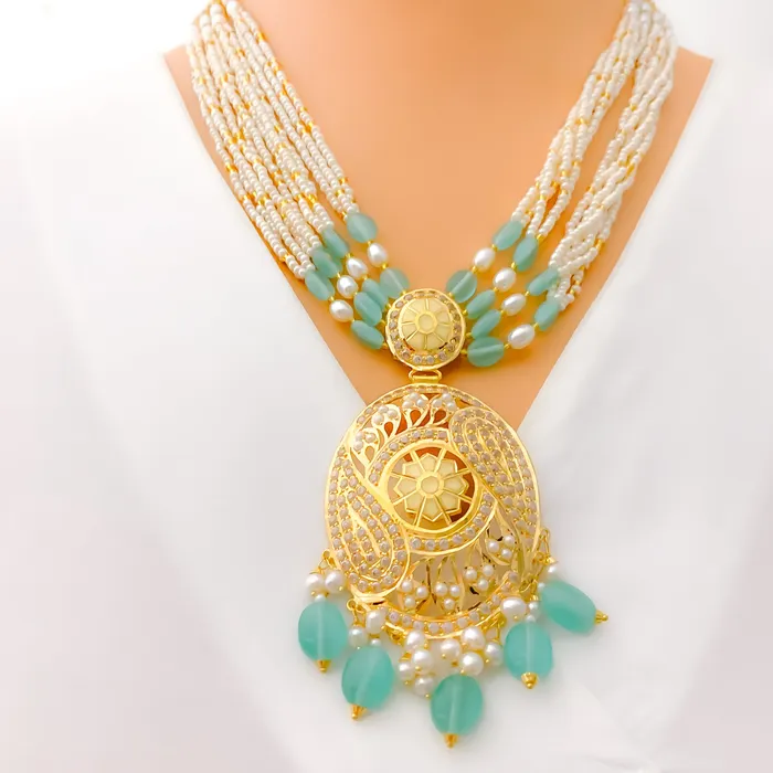 Paisley Adorned 22k Gold Floral CZ Necklace Set Andaaz Jewelers Necklaces