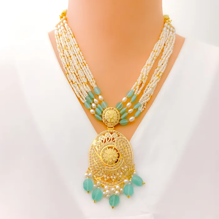 Paisley Adorned 22k Gold Floral CZ Necklace Set Andaaz Jewelers Necklaces