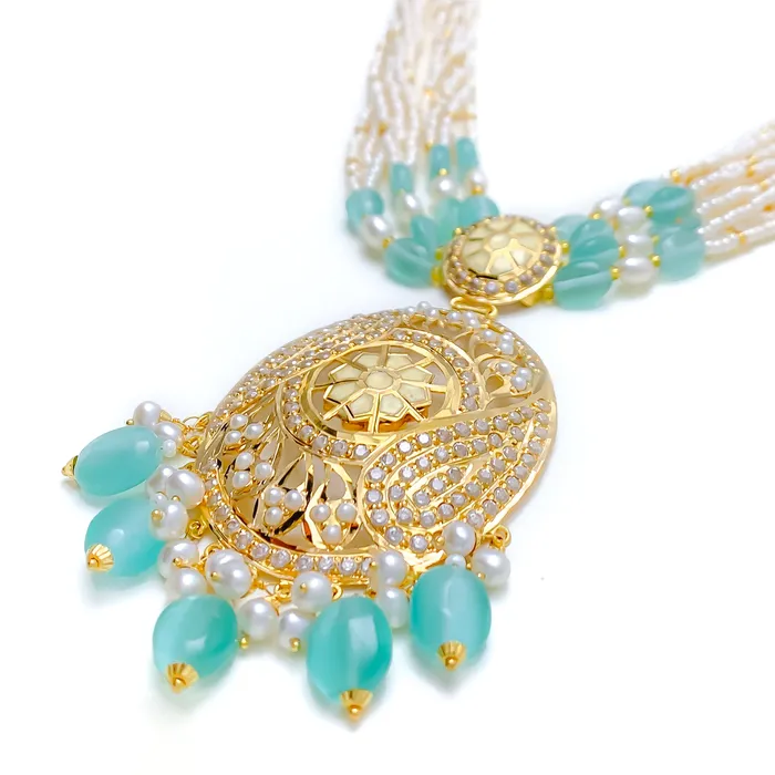 Paisley Adorned 22k Gold Floral CZ Necklace Set Andaaz Jewelers Necklaces