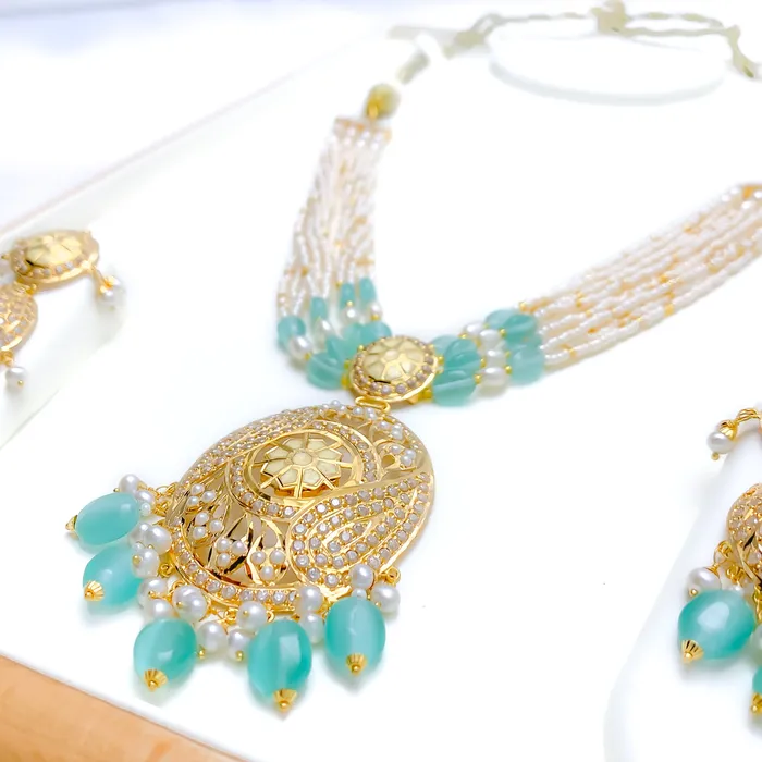 Paisley Adorned 22k Gold Floral CZ Necklace Set Andaaz Jewelers Necklaces