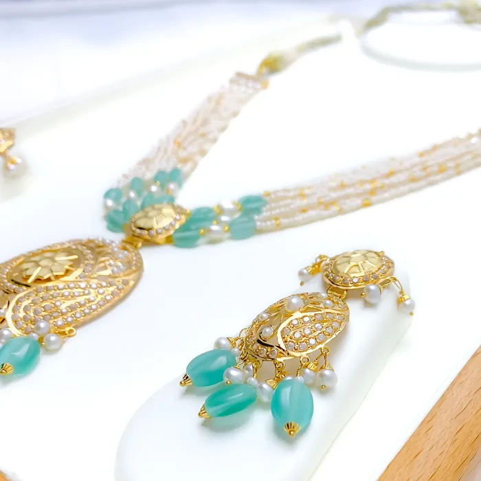 Paisley Adorned 22k Gold Floral CZ Necklace Set Andaaz Jewelers Necklaces