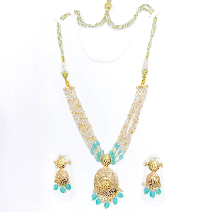 Paisley Adorned 22k Gold Floral CZ Necklace Set Andaaz Jewelers Necklaces