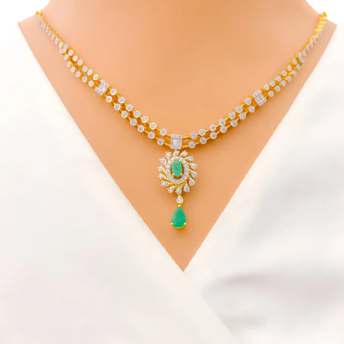 Palatial Diamond Flower 18k Gold Necklace Set Andaaz Jewelers Necklaces