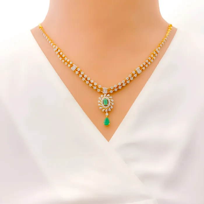 Palatial Diamond Flower 18k Gold Necklace Set Andaaz Jewelers Necklaces
