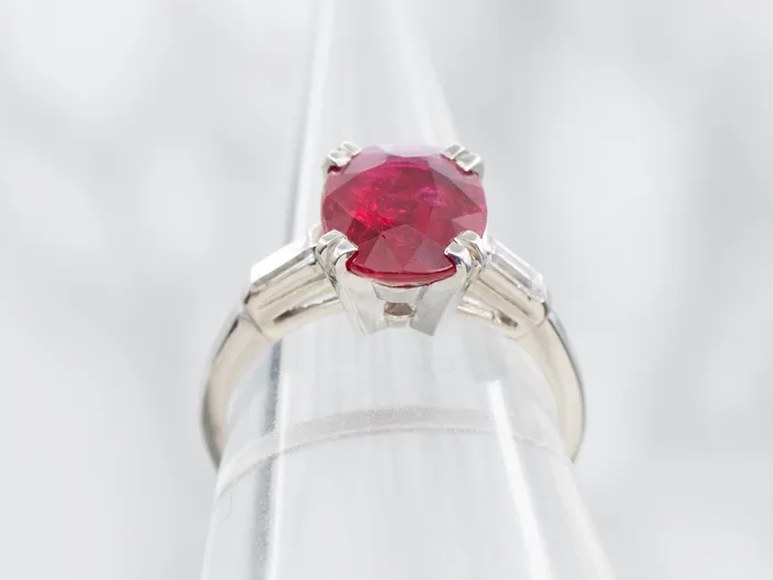 Platinum GIA Certified Ruby and Diamond Ring Market Square Jewelers Rings