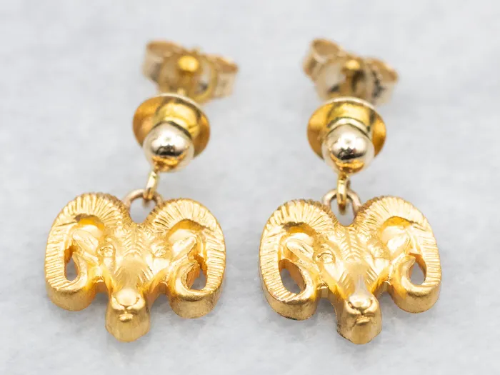 Polished Gold Ram Head Drop Earrings Market Square Jewelers Earrings