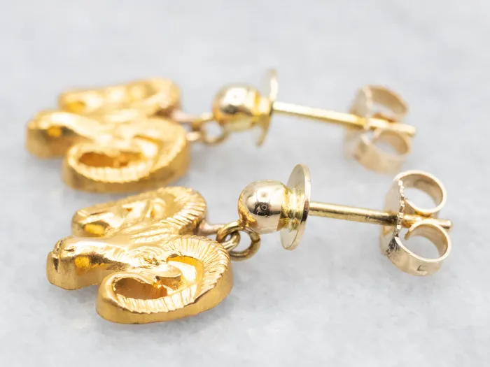 Polished Gold Ram Head Drop Earrings Market Square Jewelers Earrings