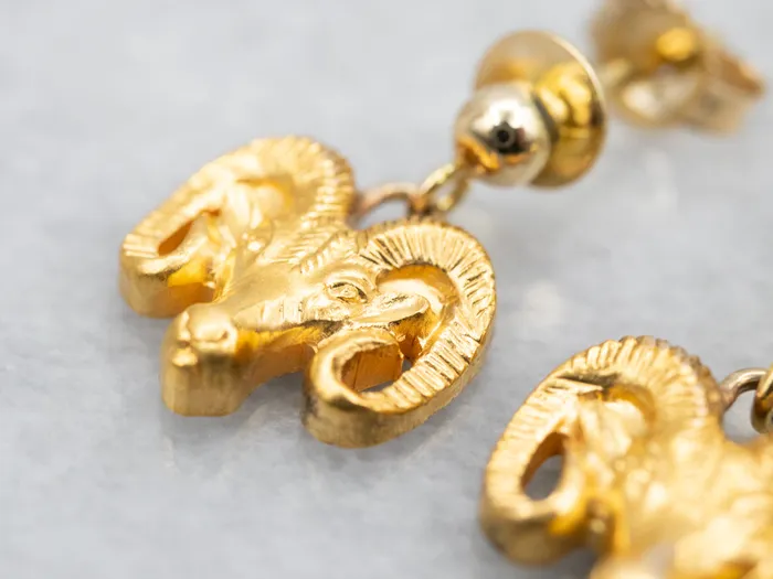 Polished Gold Ram Head Drop Earrings Market Square Jewelers Earrings