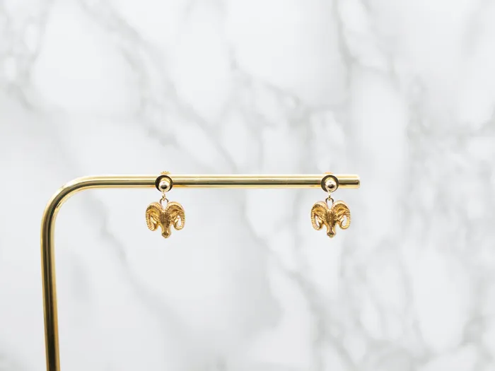 Polished Gold Ram Head Drop Earrings Market Square Jewelers Earrings