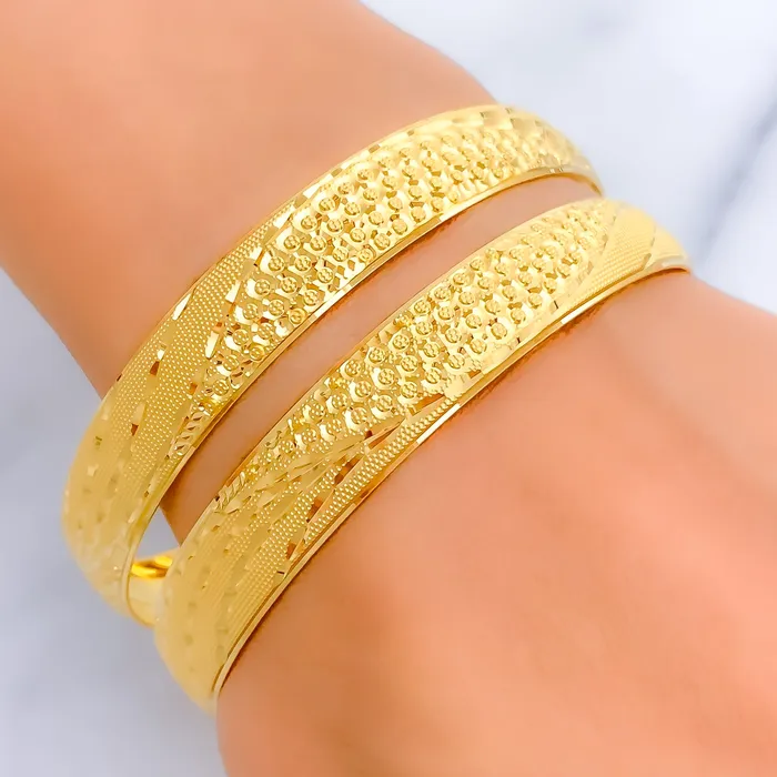 PreStyled Sets Andaaz Jewelers Luminous Textured Wave 22k Gold Bangle Pair PreStyled Sets Andaaz Jewelers Luminous Textured Wave 22k Gold Bangle Pair
