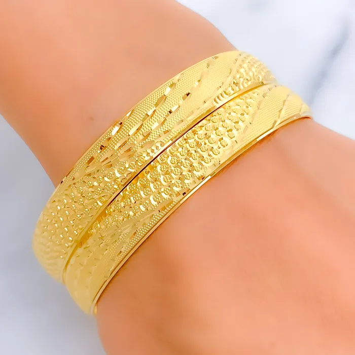 PreStyled Sets Andaaz Jewelers Luminous Textured Wave 22k Gold Bangle Pair