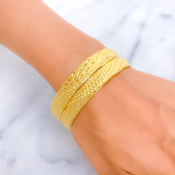 PreStyled Sets Andaaz Jewelers Luminous Textured Wave 22k Gold Bangle Pair