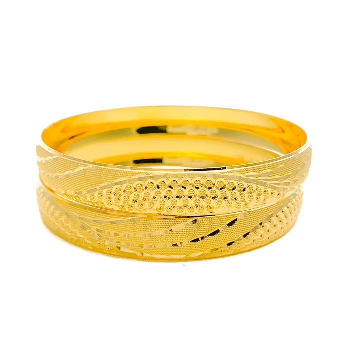 PreStyled Sets Andaaz Jewelers Luminous Textured Wave 22k Gold Bangle Pair