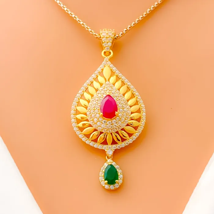 PreStyled Sets Andaaz Jewelers Rare Golden Signature 22k Gold CZ Pendant Set PreStyled Sets Andaaz Jewelers Rare Golden Signature 22k Gold CZ Pendant Set