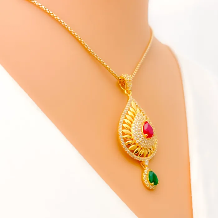 PreStyled Sets Andaaz Jewelers Rare Golden Signature 22k Gold CZ Pendant Set