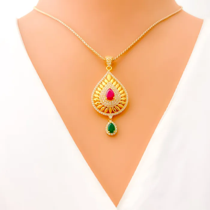 PreStyled Sets Andaaz Jewelers Rare Golden Signature 22k Gold CZ Pendant Set