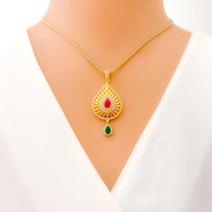 PreStyled Sets Andaaz Jewelers Rare Golden Signature 22k Gold CZ Pendant Set