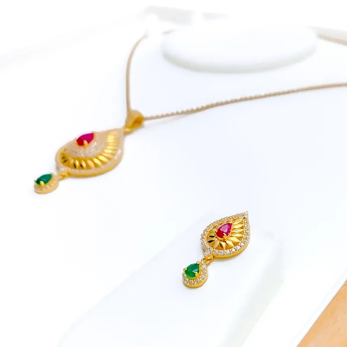 PreStyled Sets Andaaz Jewelers Rare Golden Signature 22k Gold CZ Pendant Set