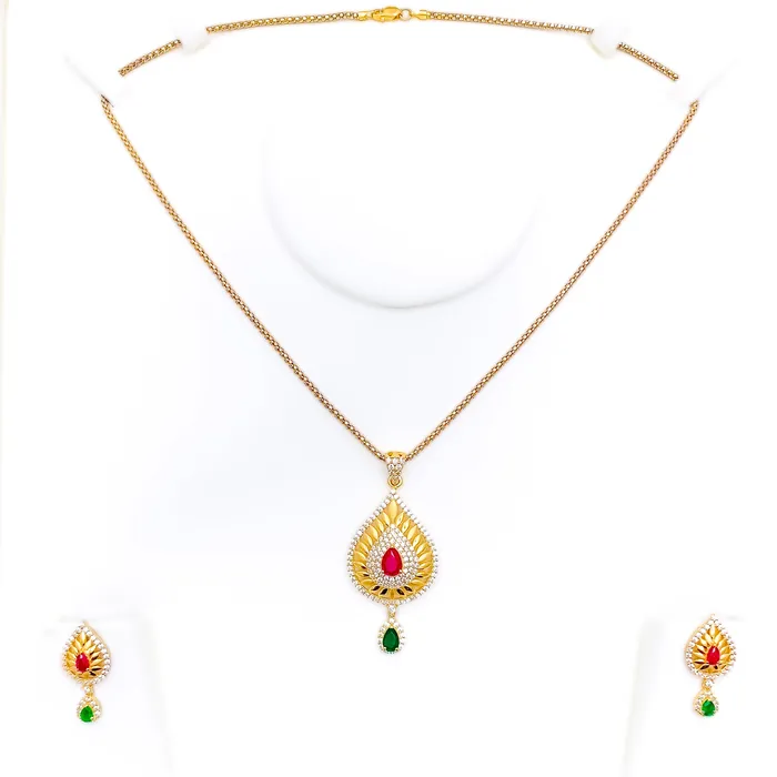 PreStyled Sets Andaaz Jewelers Rare Golden Signature 22k Gold CZ Pendant Set
