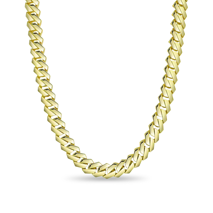 PreStyled Sets aporro Plain Yellow Gold Prong Cuban Link Chain 12mm