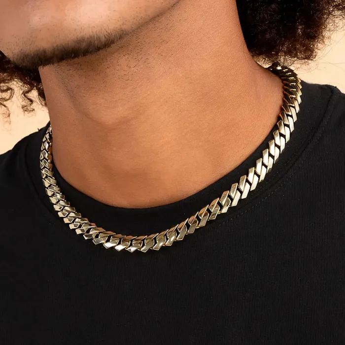 PreStyled Sets aporro Plain Yellow Gold Prong Cuban Link Chain 12mm