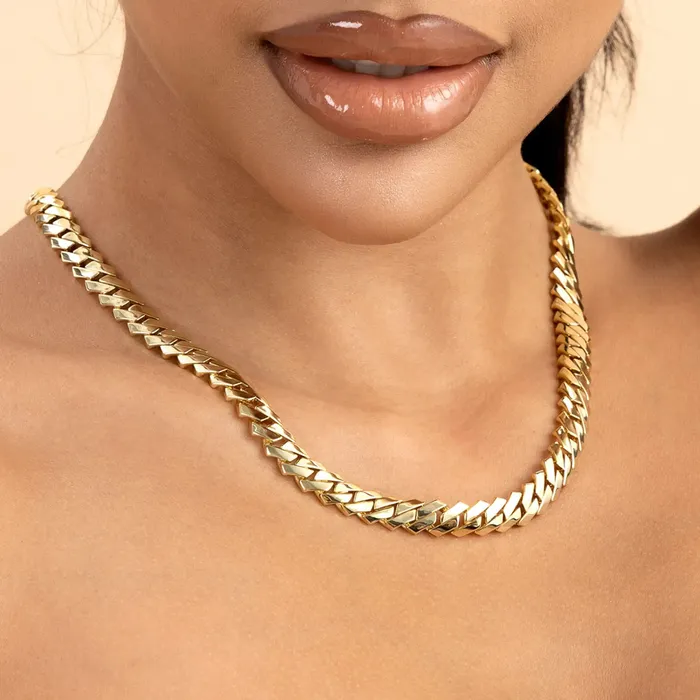 PreStyled Sets aporro Plain Yellow Gold Prong Cuban Link Chain 12mm