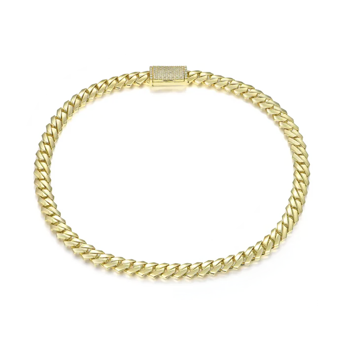 PreStyled Sets aporro Plain Yellow Gold Prong Cuban Link Chain 12mm